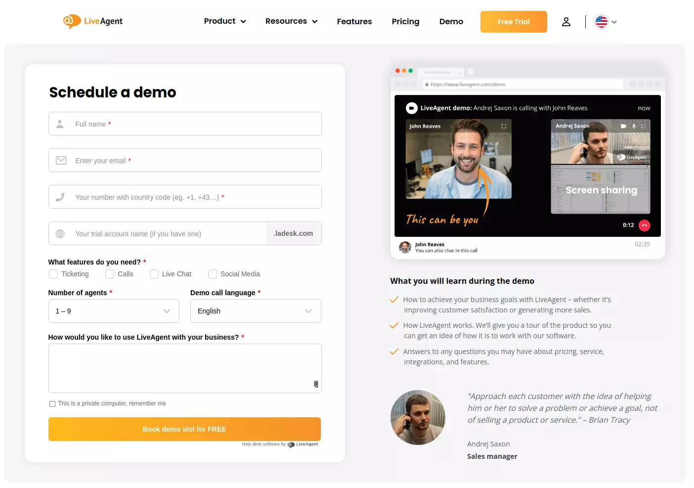 Interfejs demo LiveAgent