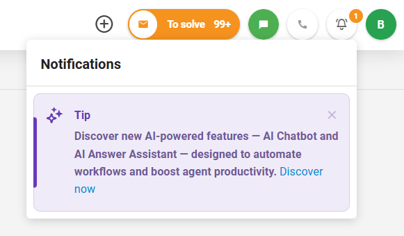 Zrzut ekranu nowego panelu Wiadomości w aplikacji LiveAgent wyświetlającego powiadomienia i aktualizacje