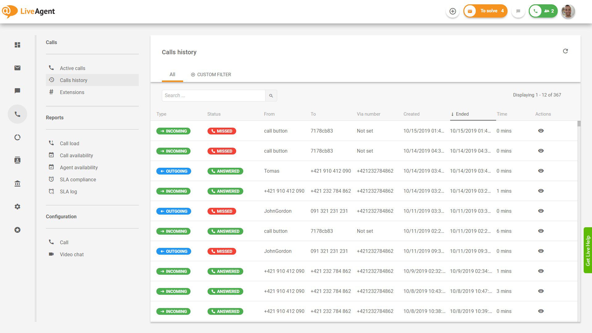 Przegląd interfejsu centrum obsługi w LiveAgent.