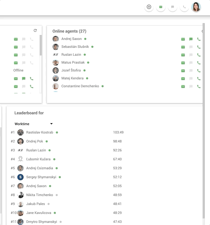 Funkcja czatu wewnętrznego w miejscu pracy w LiveAgent - przykład