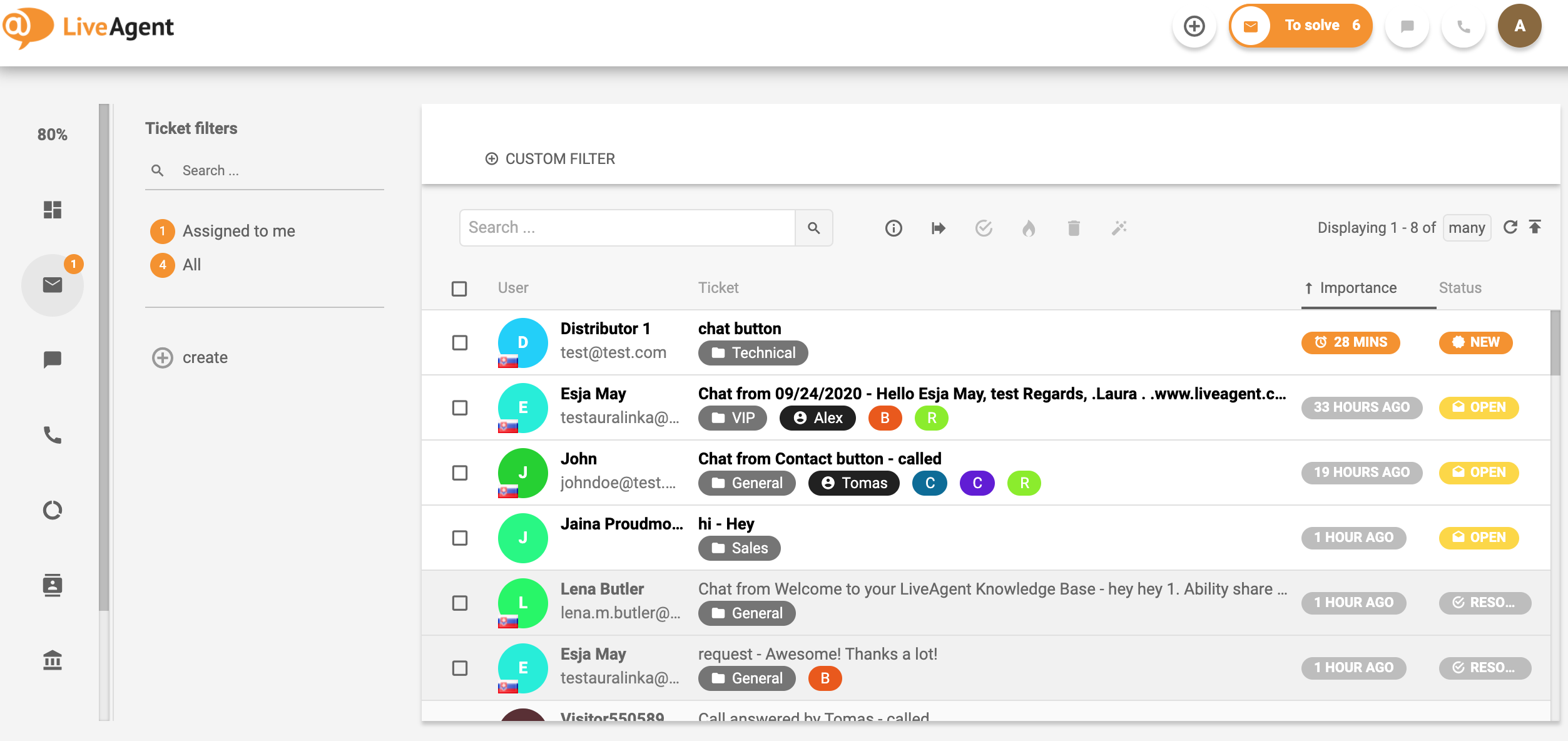 Przegląd interfejsu systemu ticketów w LiveAgent.