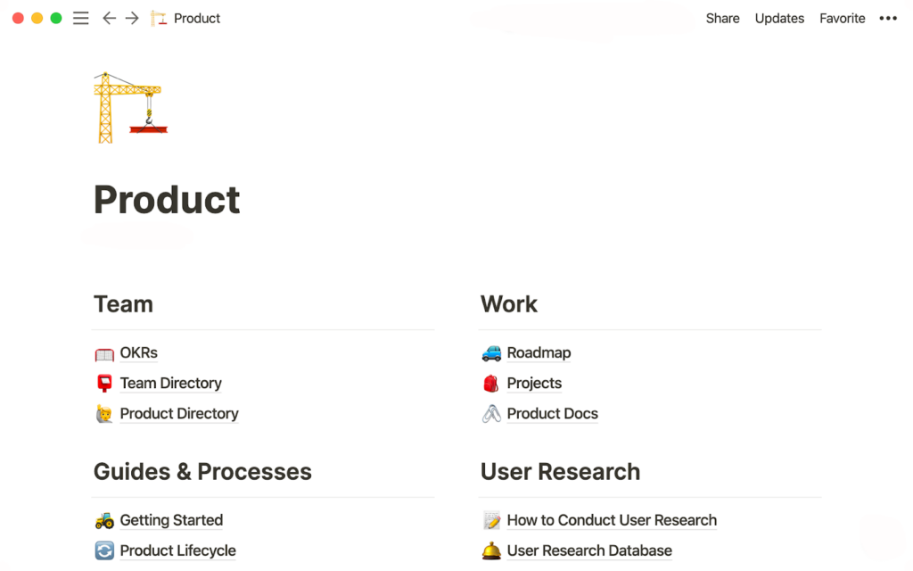 Przykład bazy wiedzy utworzonej w Notion