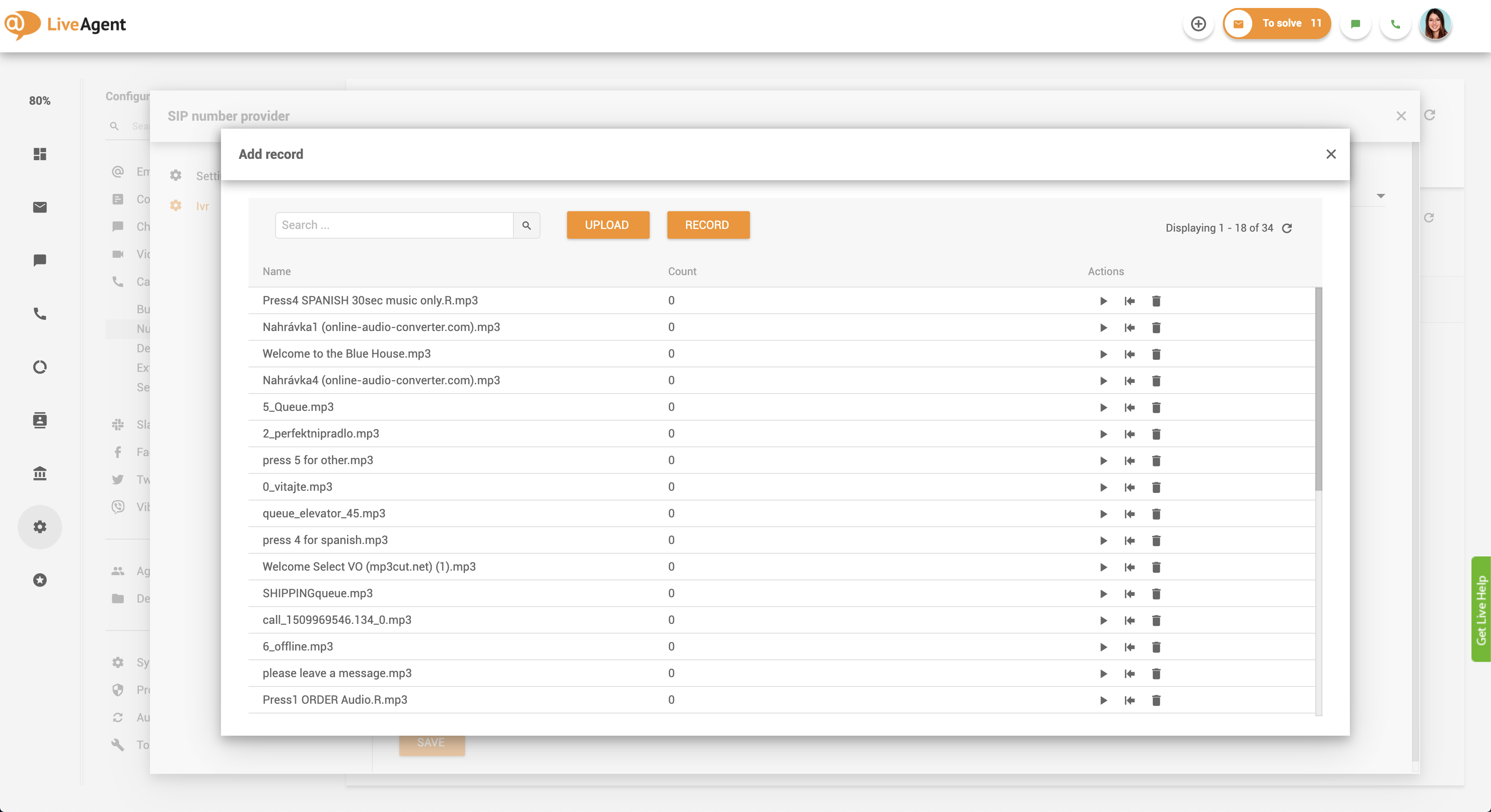 Konfiguracja callback - wiadomości IVR w LiveAgent