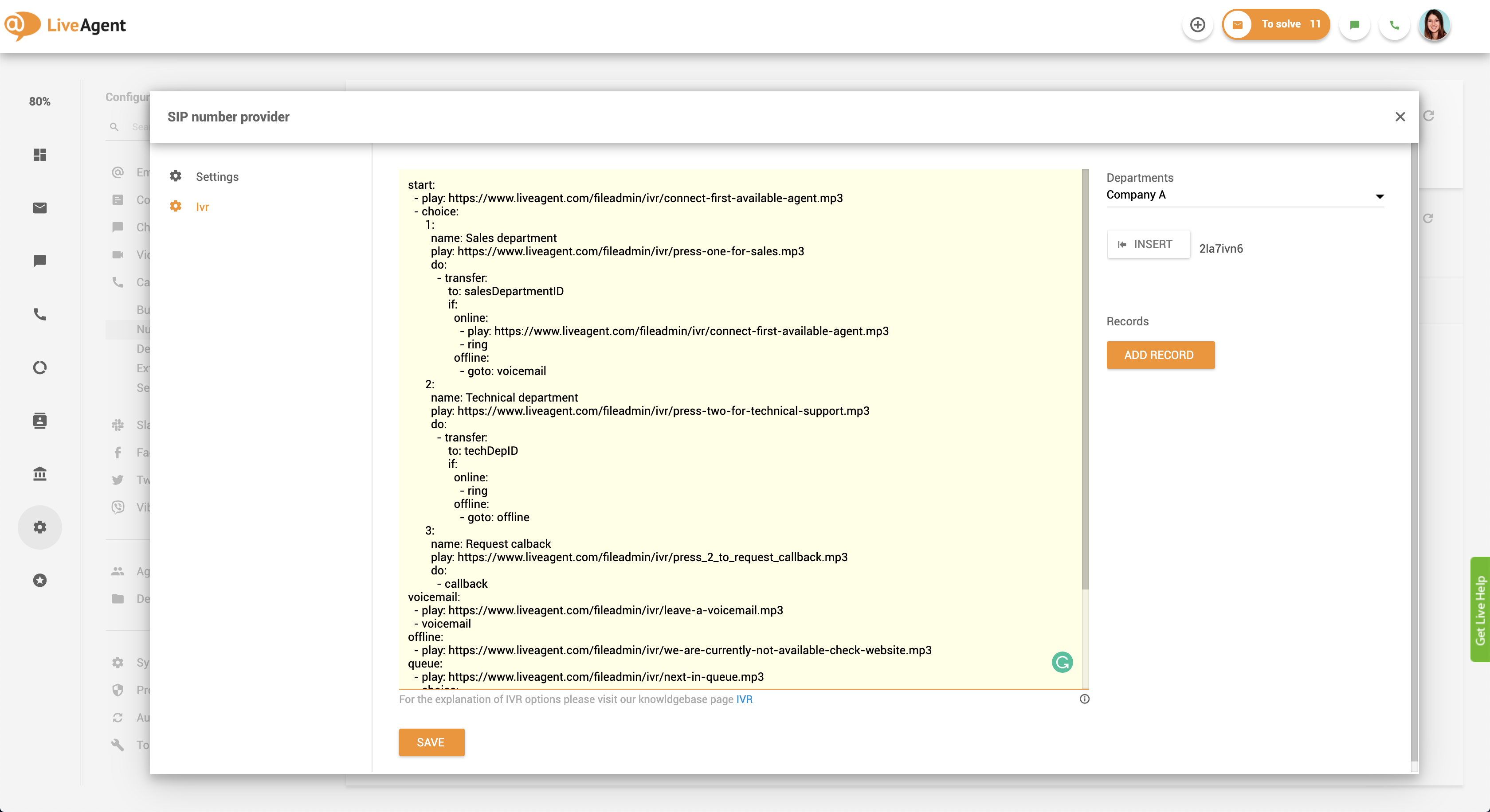 Konfiguracja callback - skrypt IVR w LiveAgent