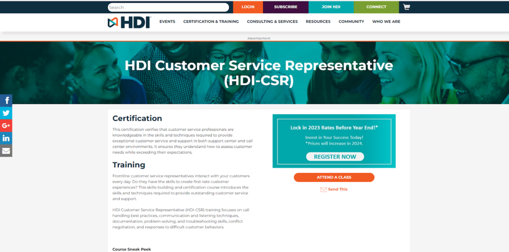 Kurs Customer Service Representative HDI
