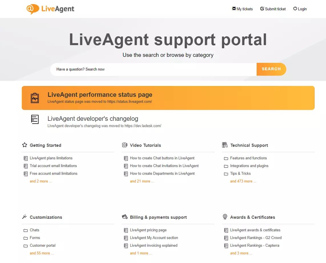 Portal wsparcia LiveAgent z artykułami i FAQ