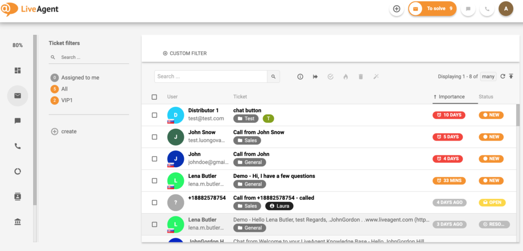 Wszystkie zgłoszenia LiveAgent