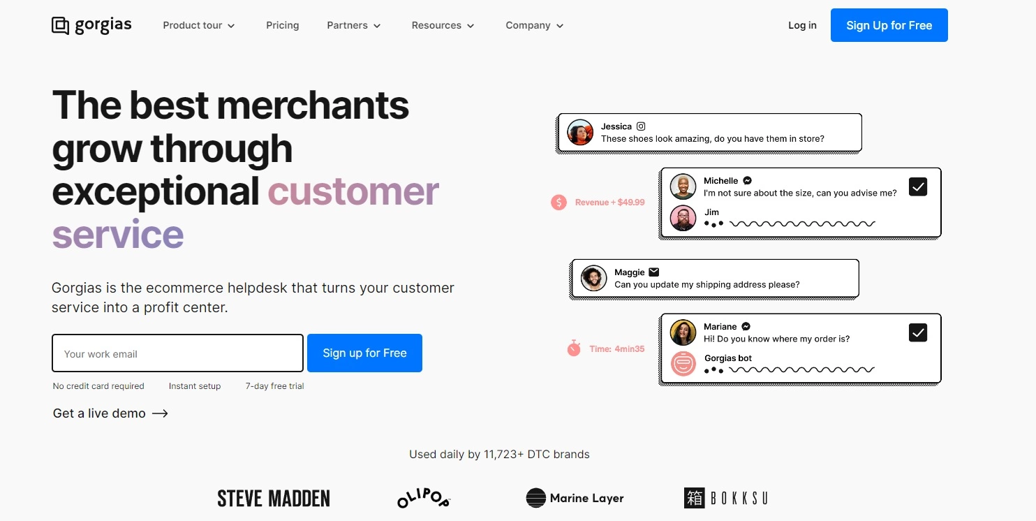 Strona główna Gorgias - oprogramowanie do czatu na żywo dla e-commerce skoncentrowane na zysku