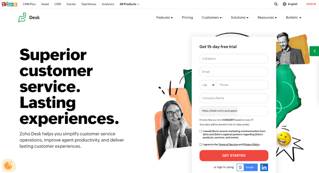 Strona główna systemu biletów Zoho Desk