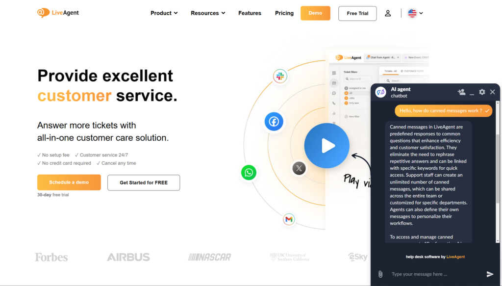 Podgląd rozmowy chatbota LiveAgent