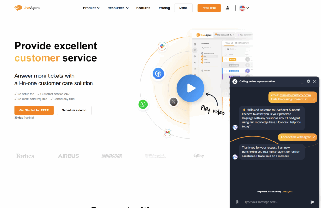 Rozmowa chatbota AI LiveAgent z botem na stronie internetowej LiveAgent