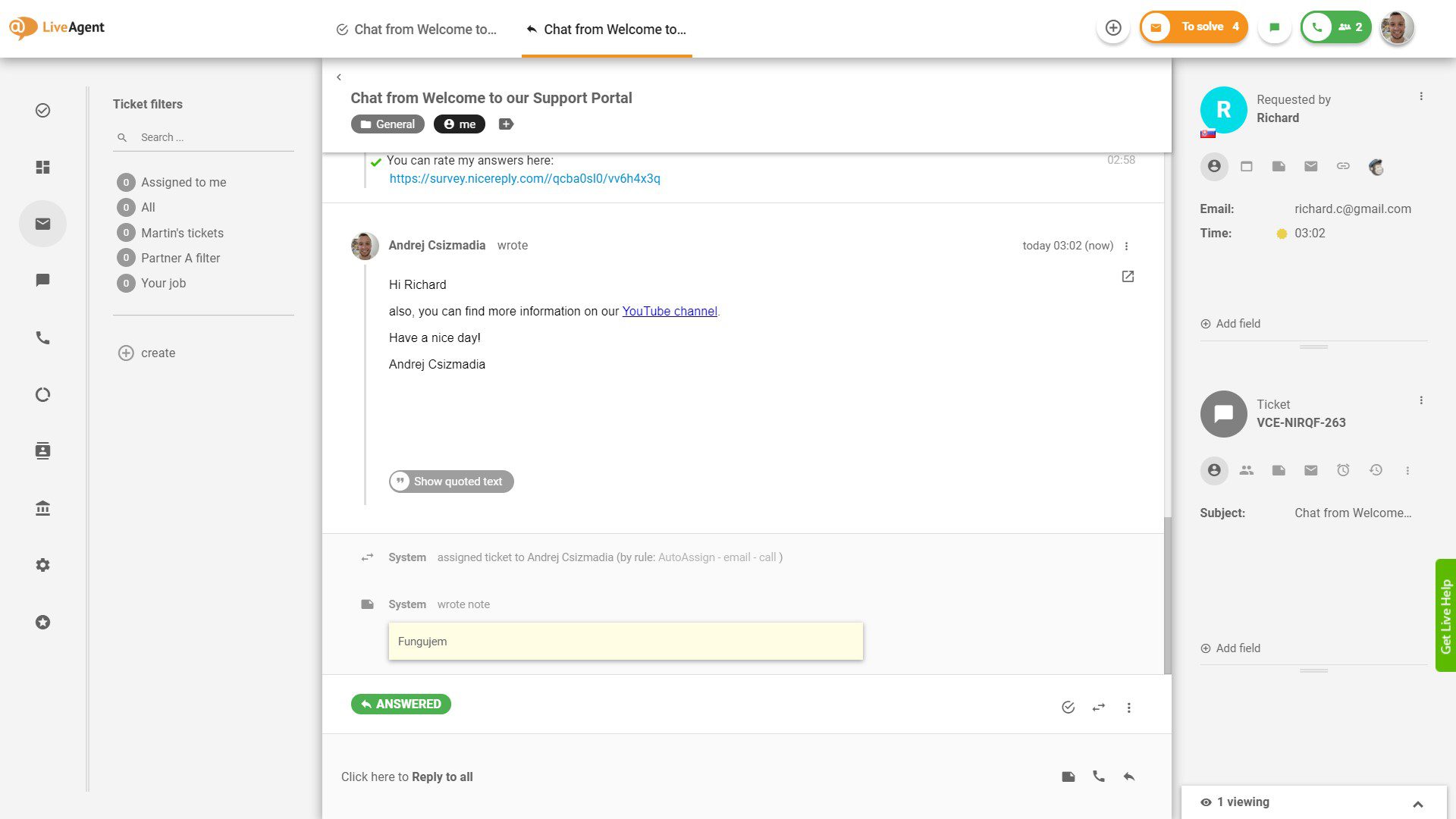 LiveAgent – wiadomość po rozmowie