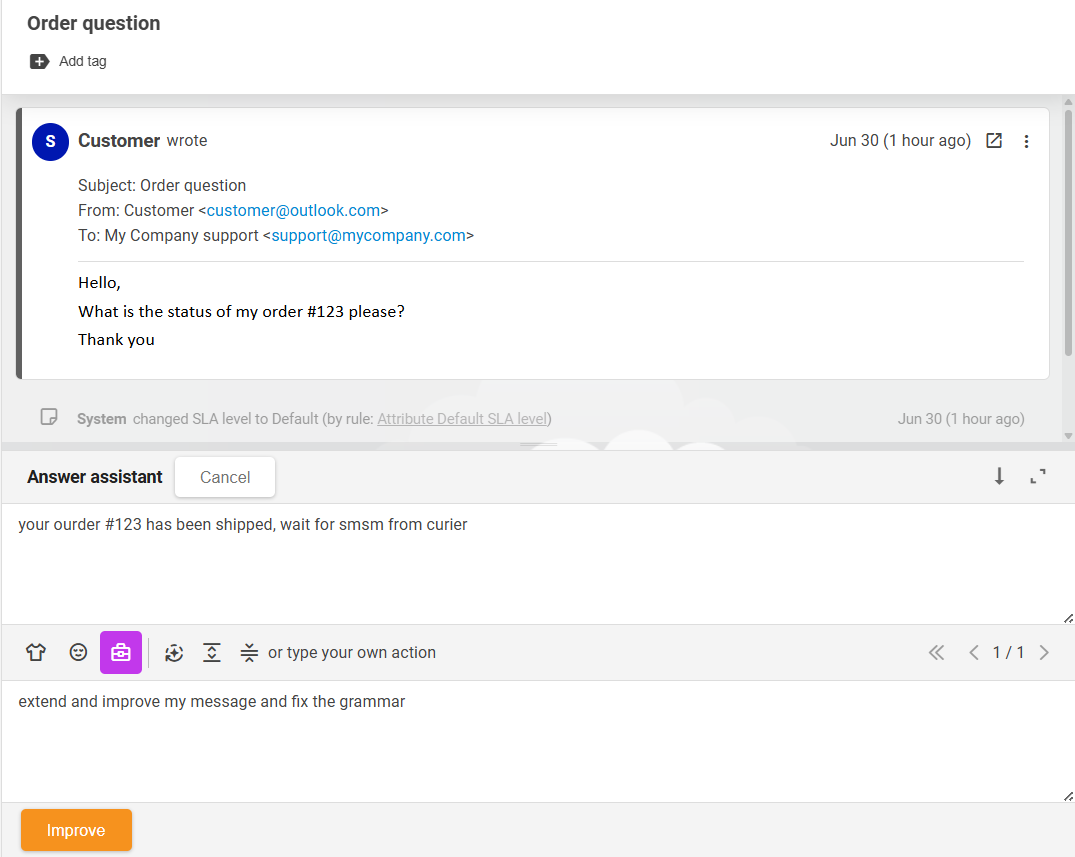 Funkcja asystenta AI Answer LiveAgent