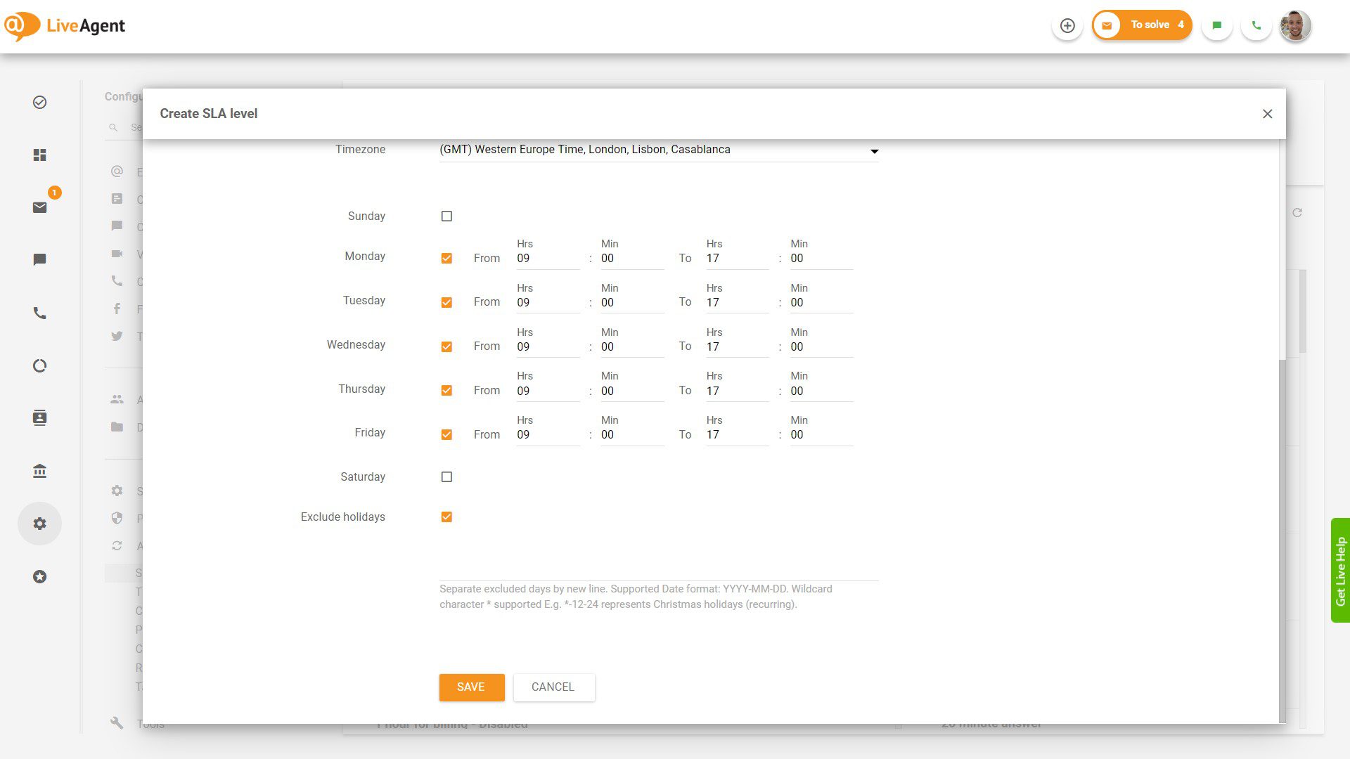 Ustawienie godzin pracy w LiveAgent
