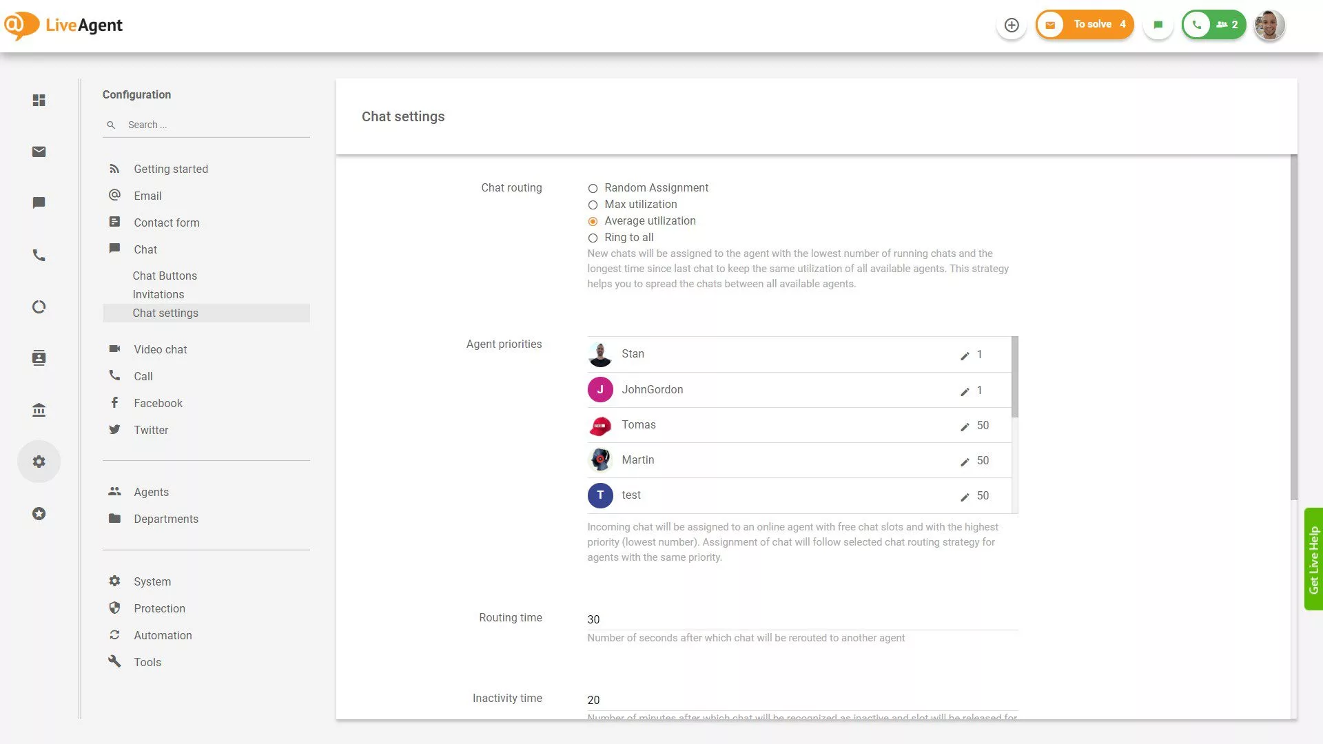 Ustawienia czatu LiveAgent