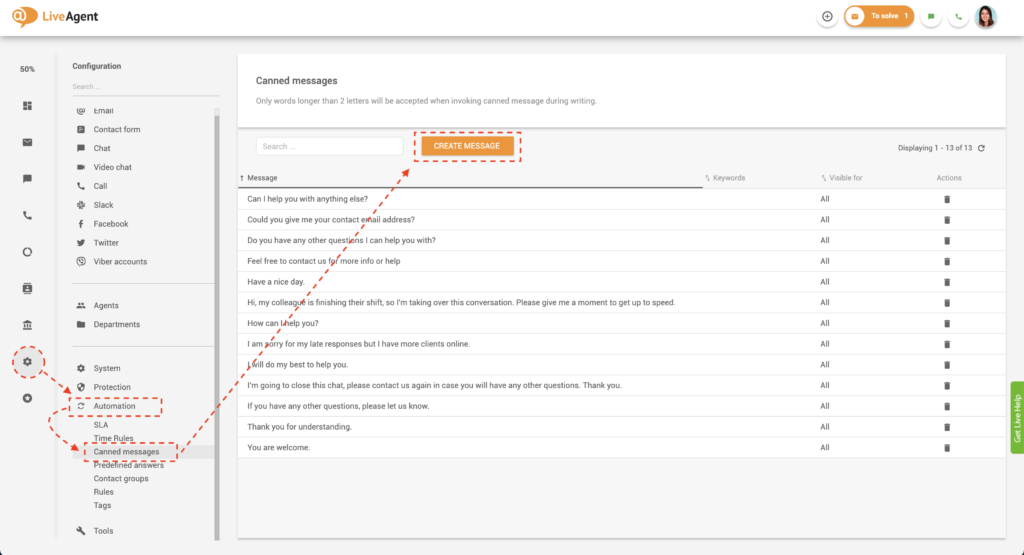 Utwórz szablonowe wiadomości w LiveAgent