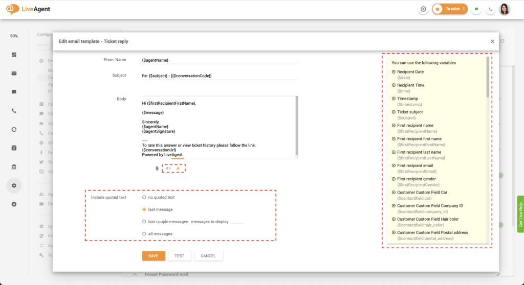 Dostosowywanie szablonów email w LiveAgent