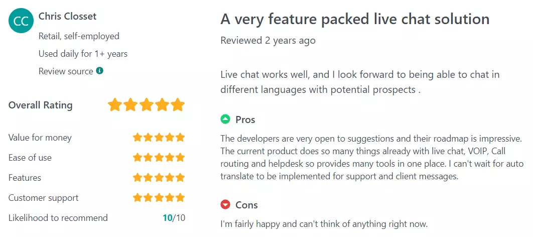 Recenzja GetApp LiveChat