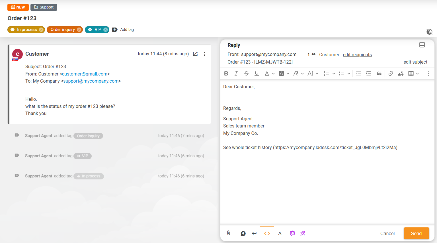 Ulepszony widok układu zgłoszenia w LiveAgent