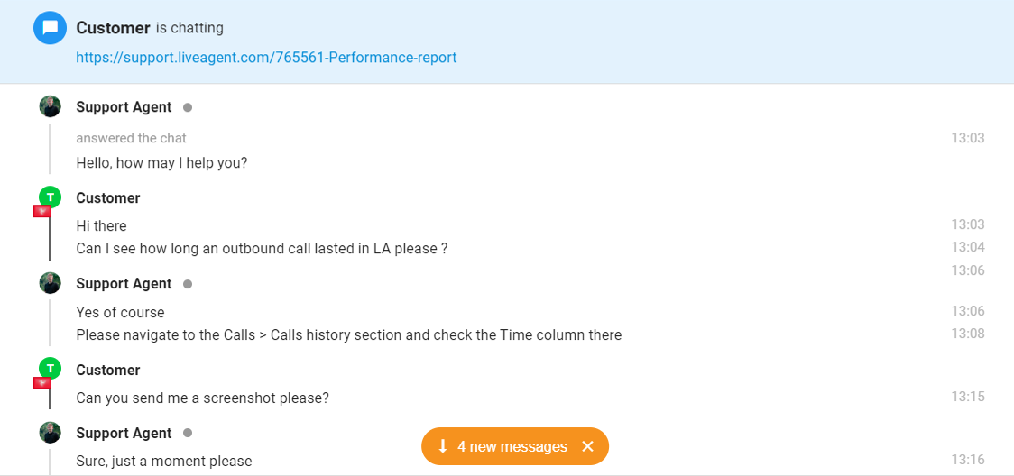 Zrzut ekranu czatu pokazujący powiadomienie o nieprzeczytanych wiadomościach