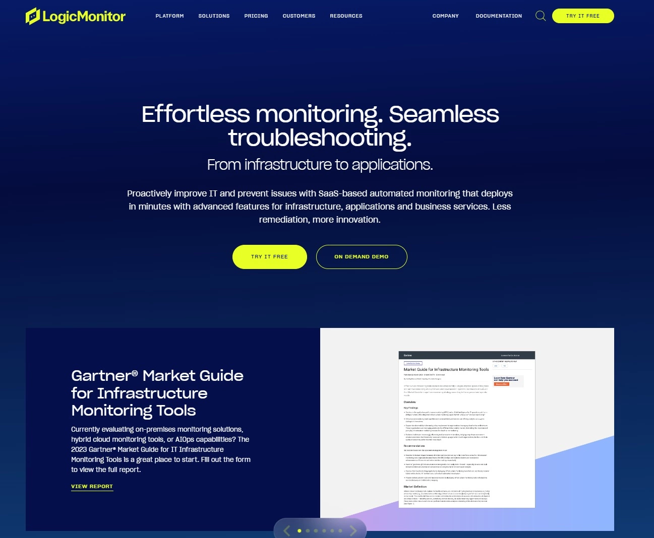 Zrzut ekranu strony głównej LogicMonitor - platforma wydajności IT do bezproblemowego monitorowania i rozwiązywania problemów
