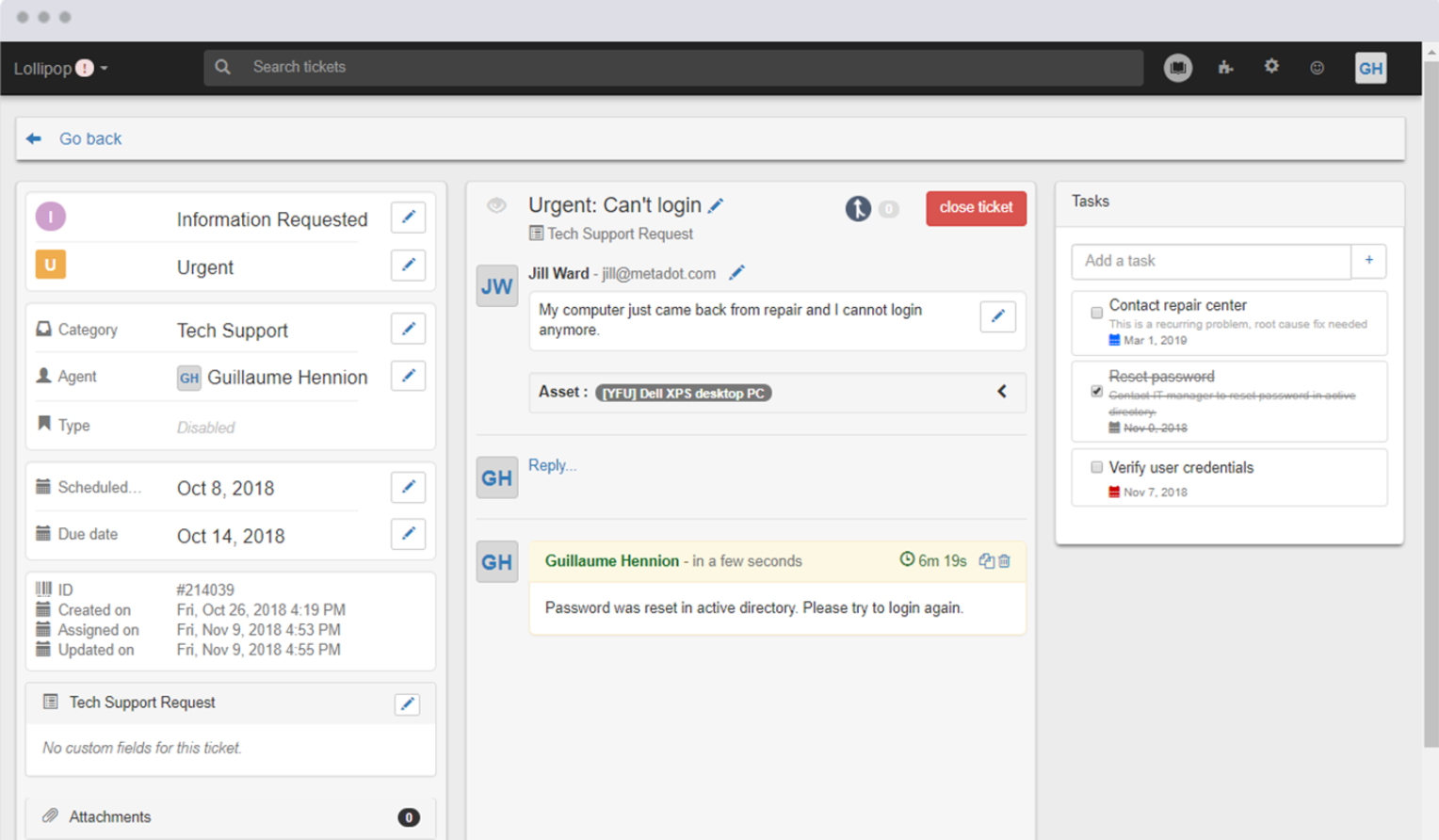 Zadania zgłoszeń Mojo IT Helpdesk