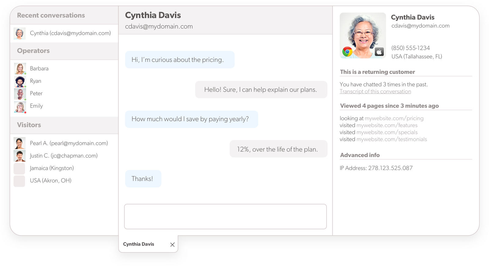 Widok agenta trwającego czatu na żywo Olark oprogramowanie do czatu na żywo