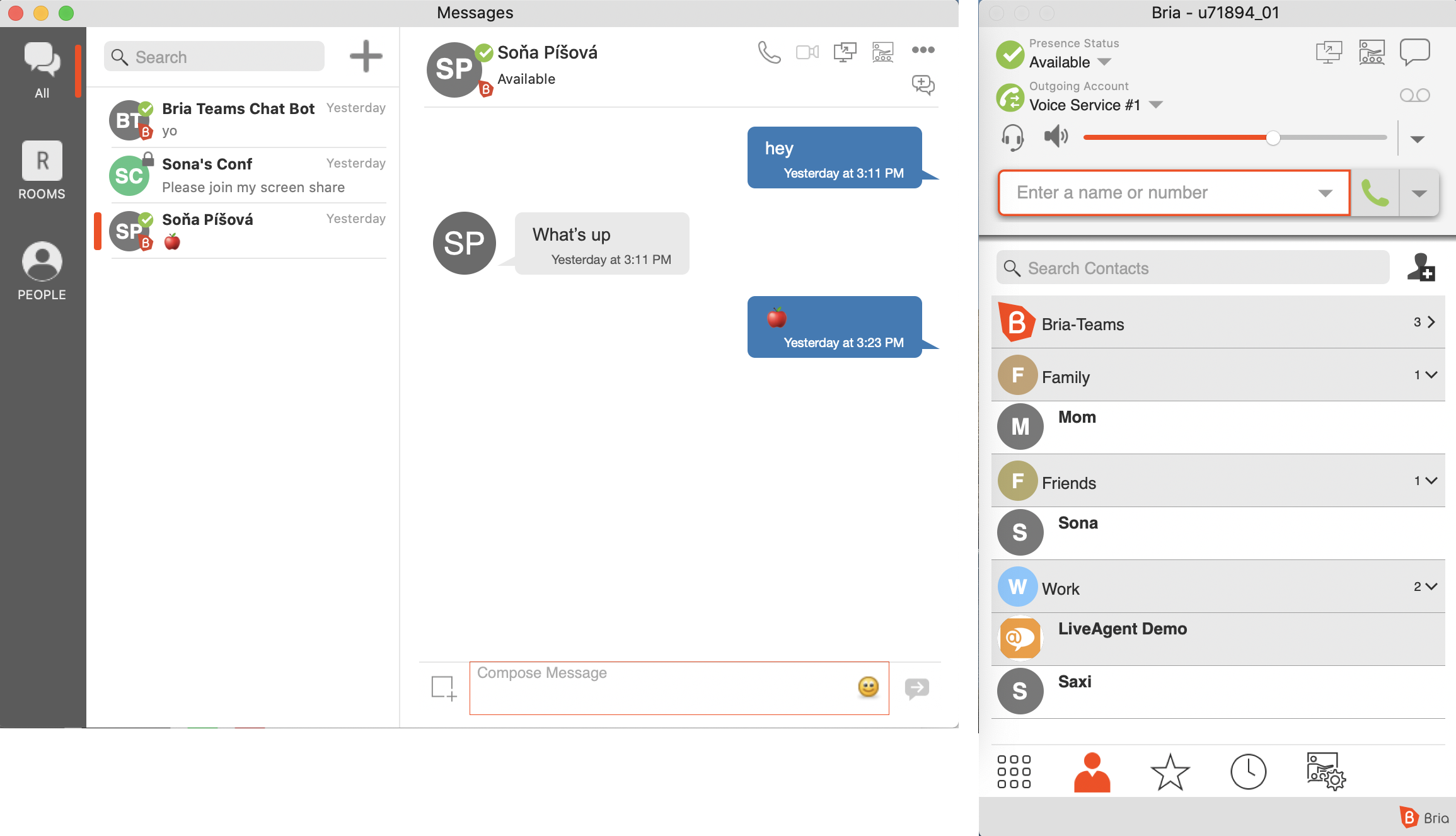 Wiadomości zespołowe softphone Bria