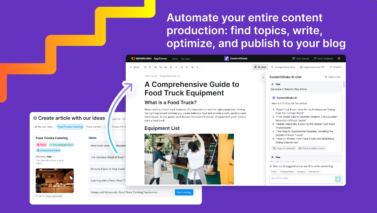 Okno czatu Semrush Content Shake AI