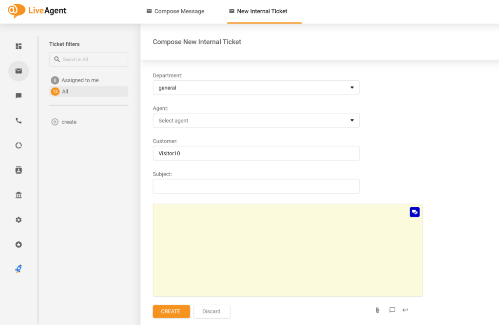 Zdjęcie pokazujące starą nazwę pola Agent, która została zastąpiona przez Przypisz agenta w nowej aktualizacji LiveAgent
