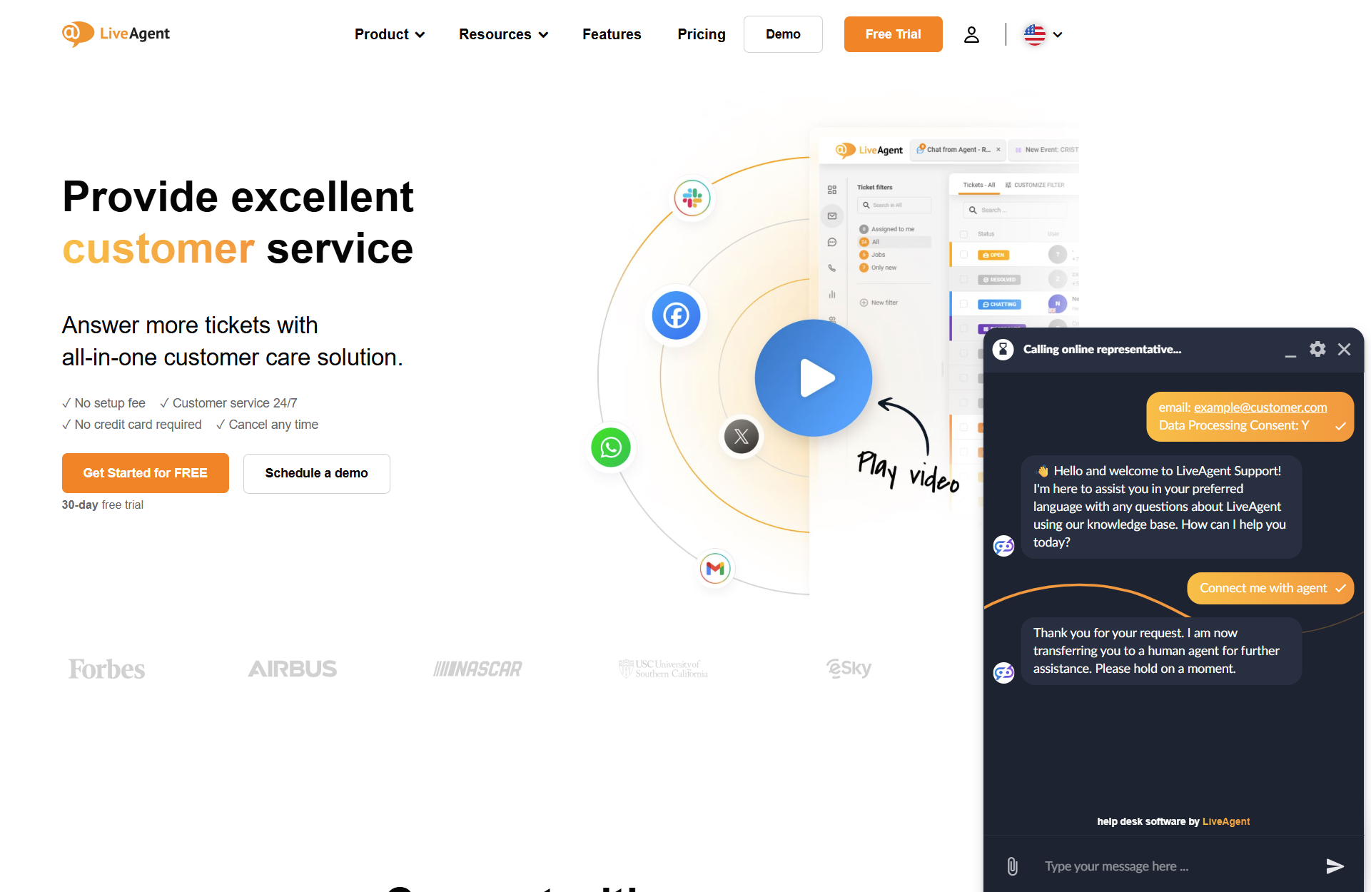 Rozmowa chatbota AI LiveAgent z botem na stronie internetowej LiveAgent