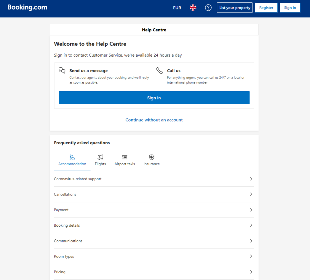 Centrum pomocy Booking.com