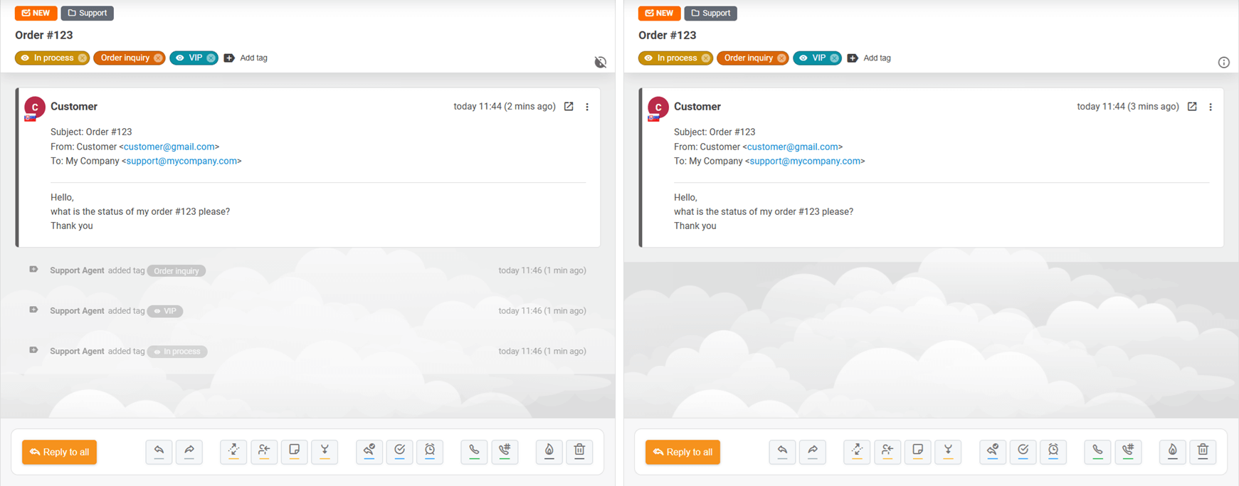 Opcja ukrywania wiadomości systemowych w zgłoszeniu