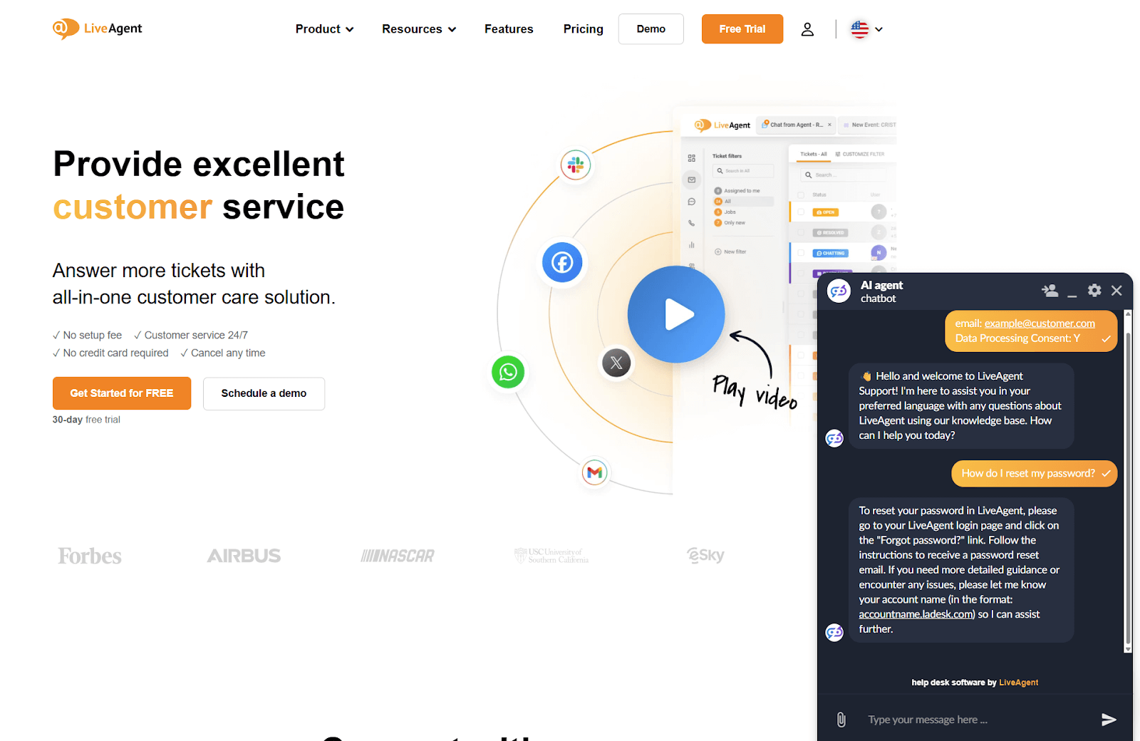 Zrzut ekranu rozmowy obsługi klienta z chatbotem AI LiveAgent