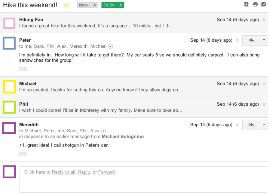 Przykład zorganizowanego wątku e-mail