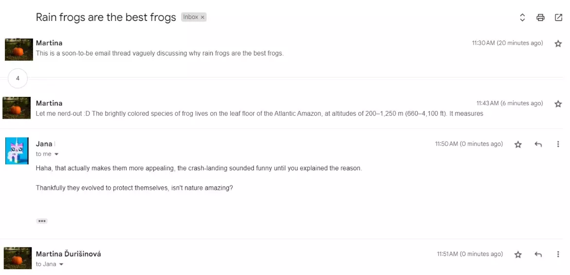 Wątek e-mail składający się z wielu wiadomości omawiających ten sam temat.