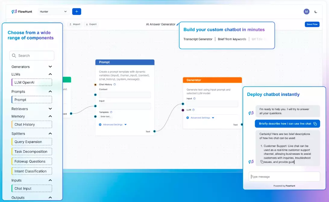Zrzut ekranu strony głównej FlowHunt