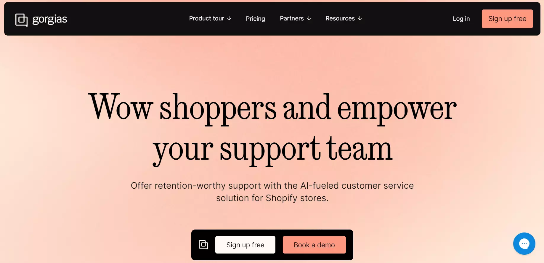 Zrzut ekranu strony głównej Gorgias - rozwiązanie obsługi klienta zasilane sztuczną inteligencją.