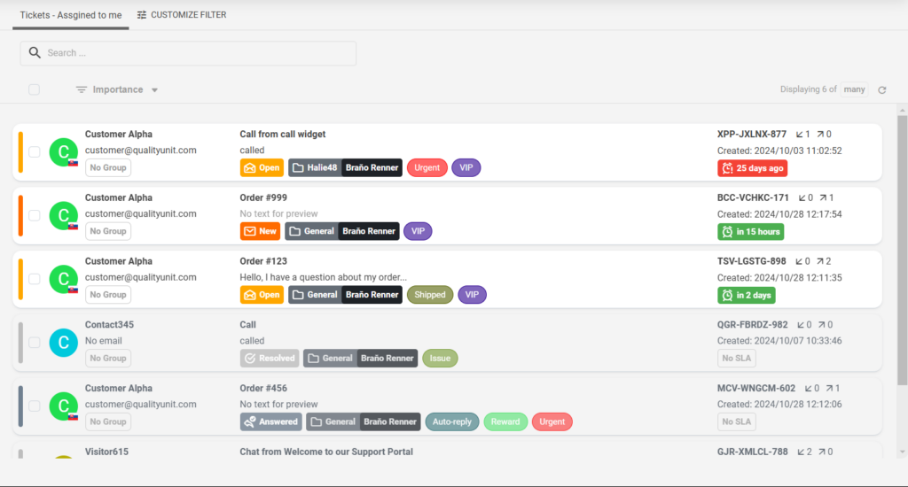 Ekran zarządzania biletami ze szczegółami biletów klienta pokazujący responsywny widok biletów