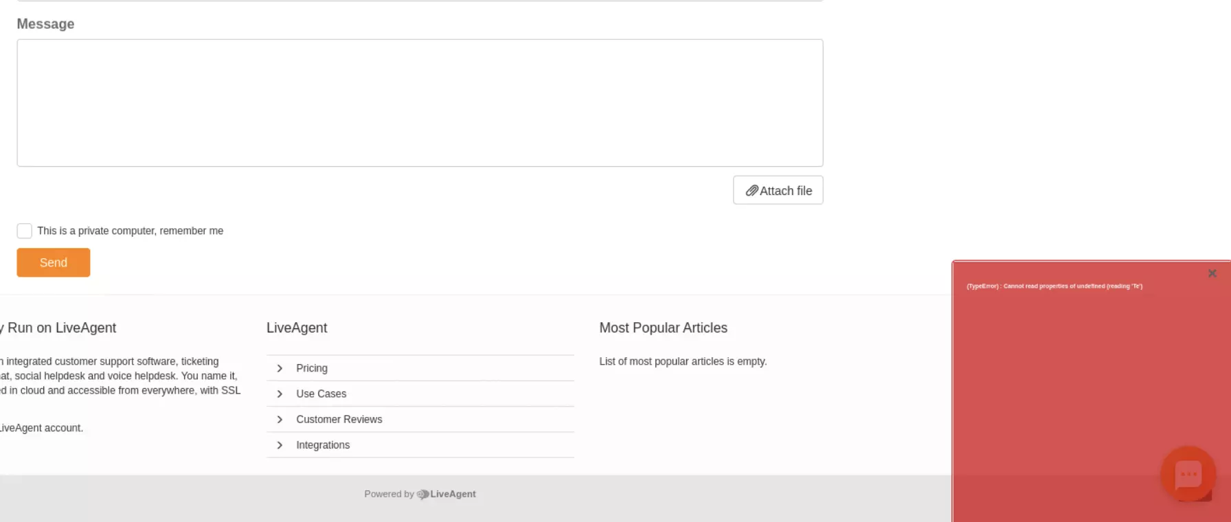 Zdjęcie pokazujące problem z przesyłaniem zgłoszeń z bazy wiedzy w poprzednich wersjach LiveAgent