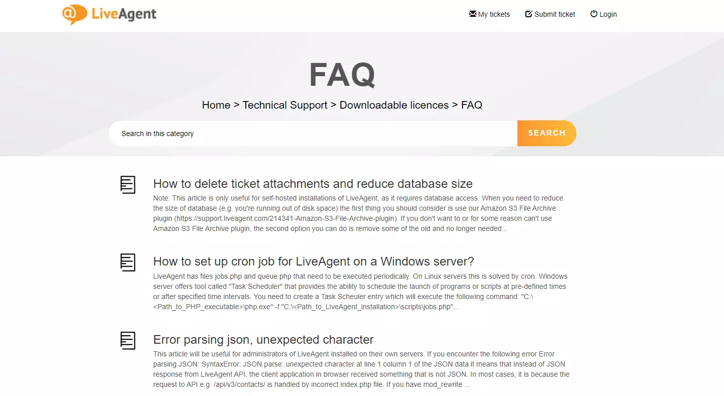 Strona FAQ knowledge base LiveAgent