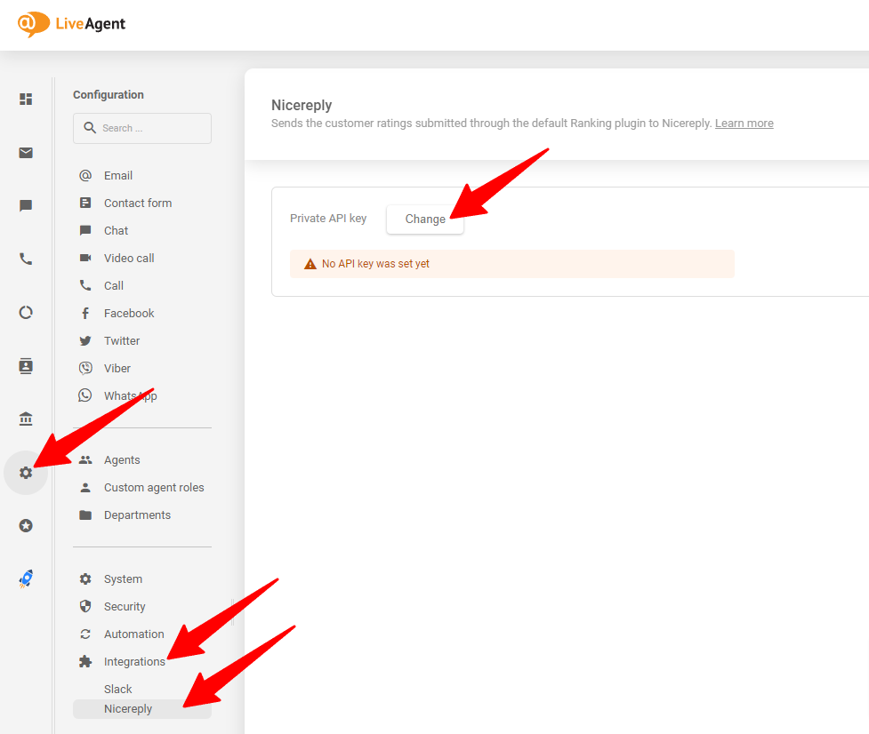 Obraz pokazuje, gdzie umieścić wygenerowany klucz API na koncie LiveAgent