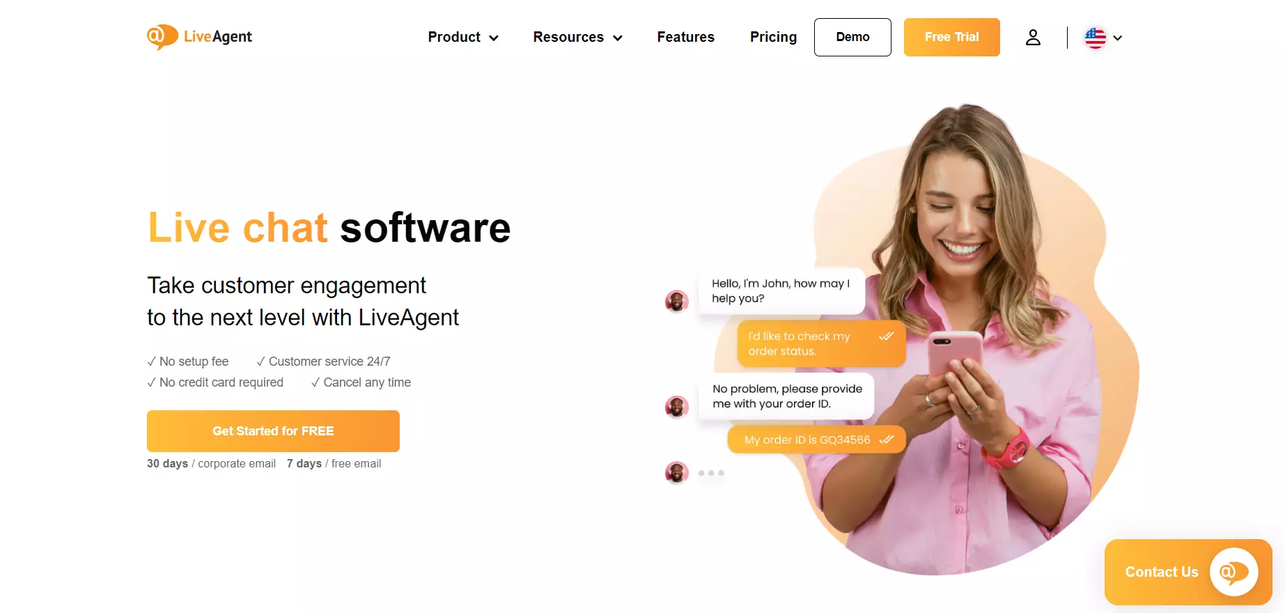 Zrzut ekranu strony głównej LiveAgent, oprogramowanie czatu na żywo dla rzeczywistych połączeń