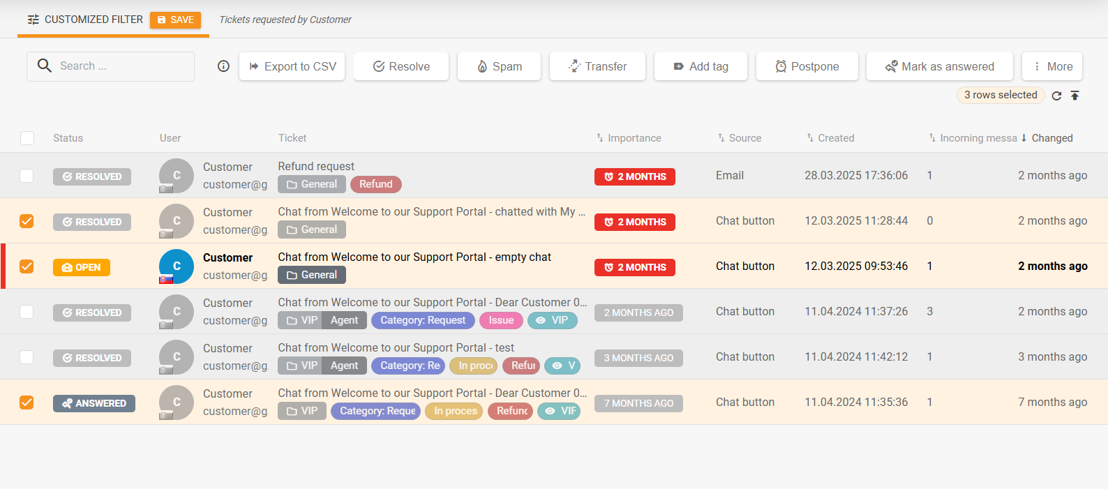Przebudowany panel akcji masowych na liście biletów z zintegrowanymi najczęściej używanymi akcjami biletów