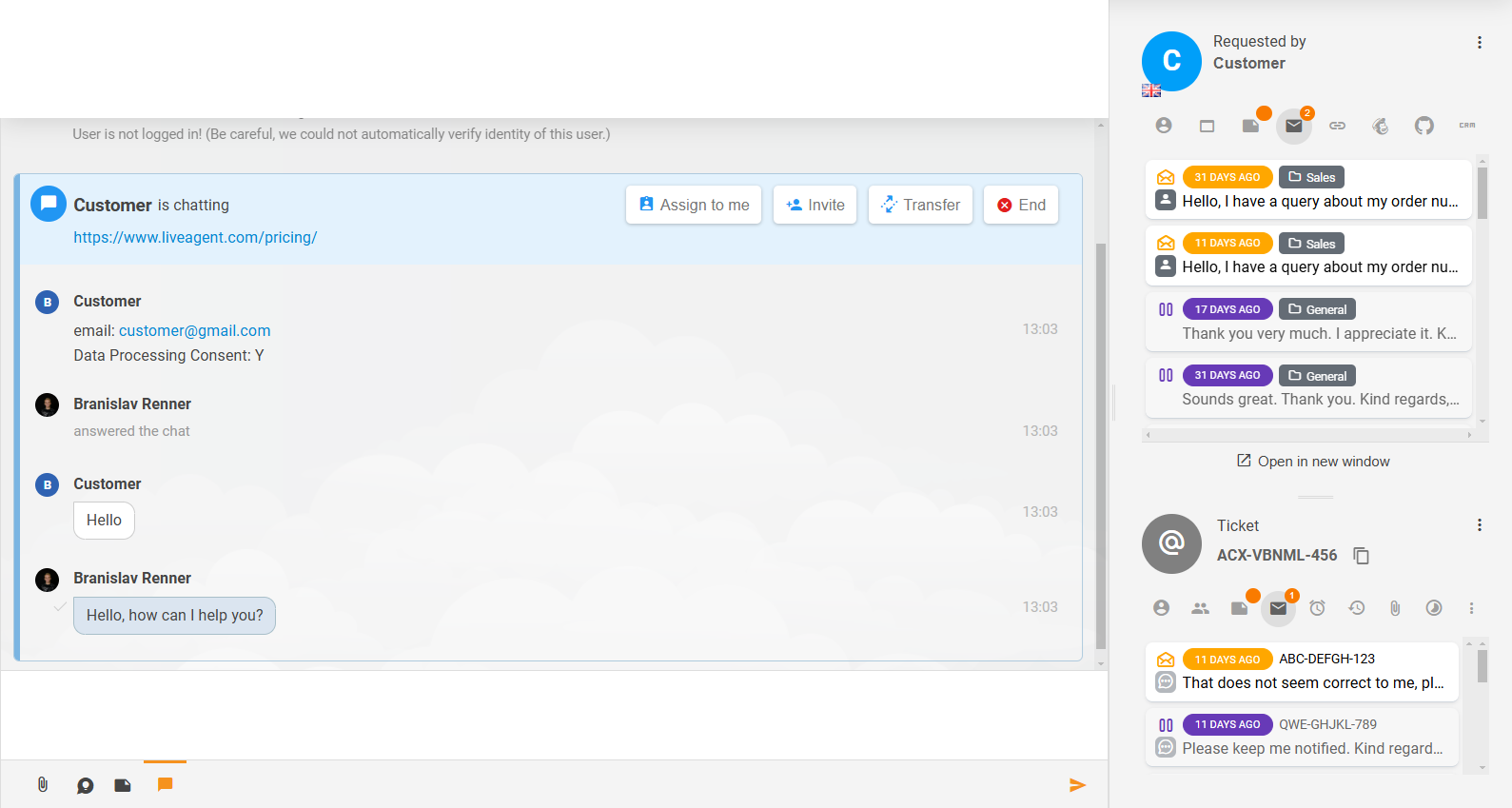 Udoskonalona zawartość biletu i powiązane sekcje w LiveAgent