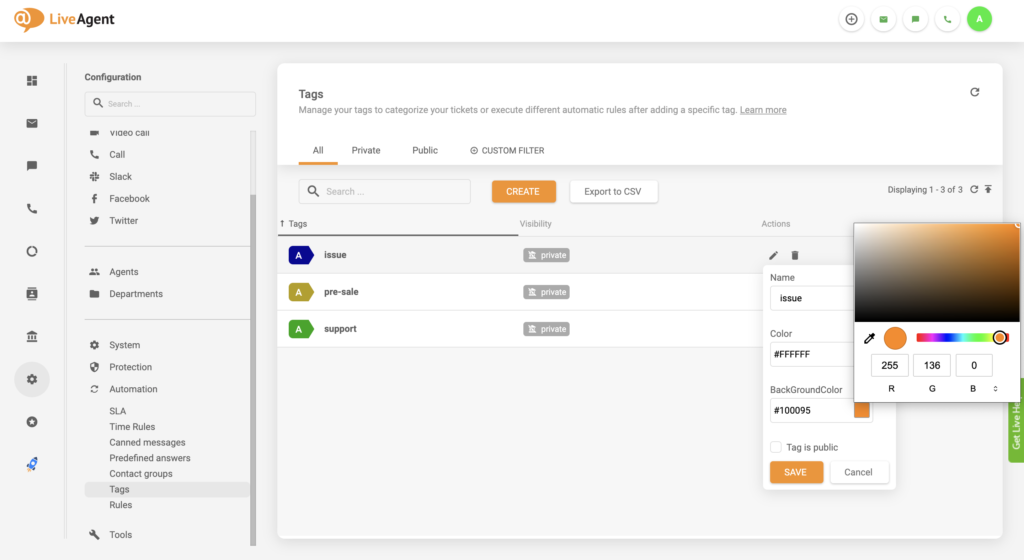 Aktualizacja ustawienia zmiany koloru tagu w LiveAgent