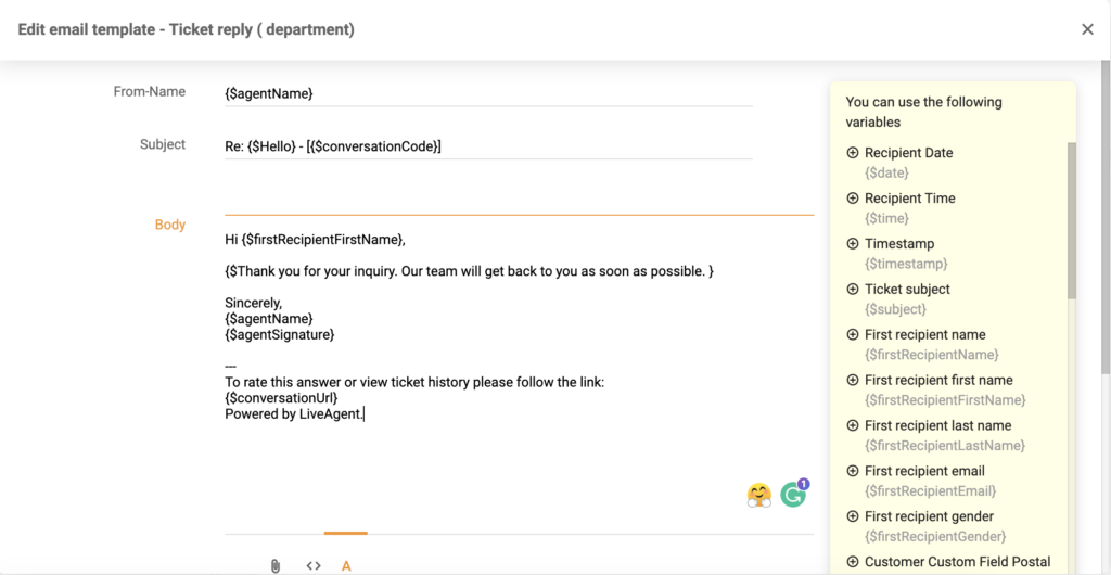 Nowy edytor szablonów w LiveAgent 5.26