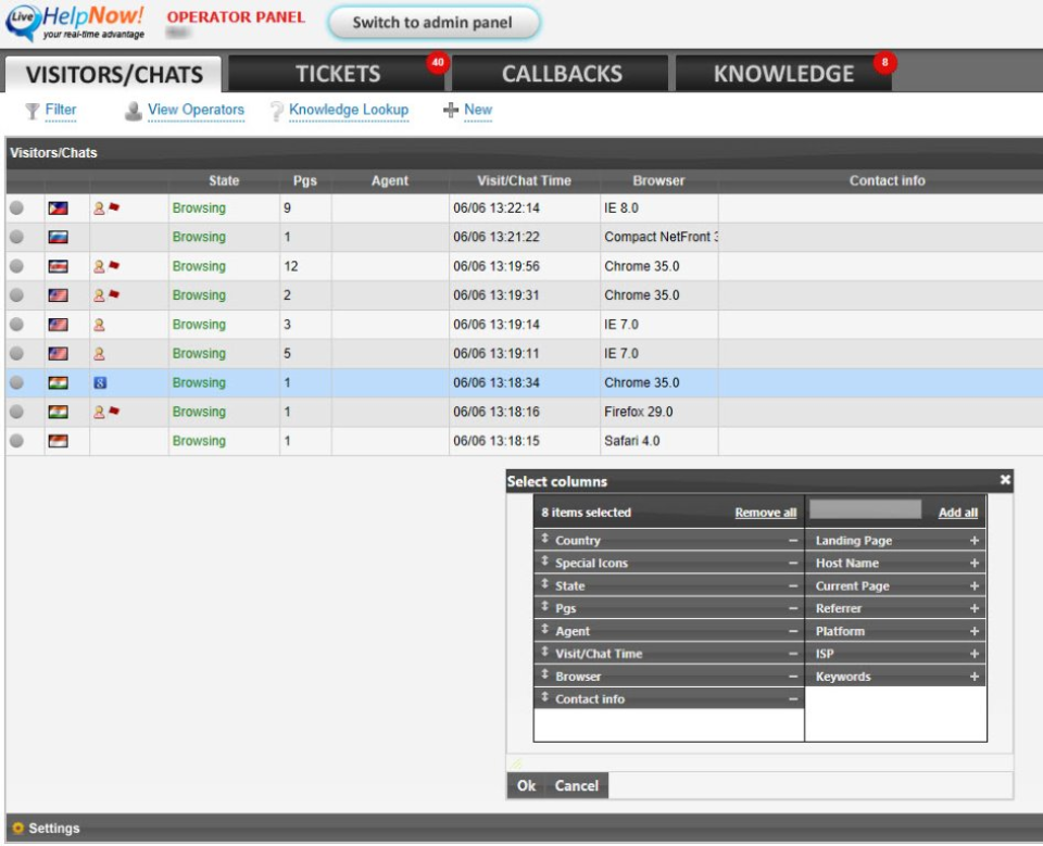 Pulpit nawigacyjny czatu LiveHelpNow