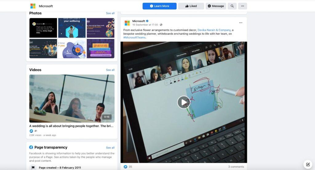 Microsoft używający marketingu wideo na Facebooku, aby zaangażować publiczność