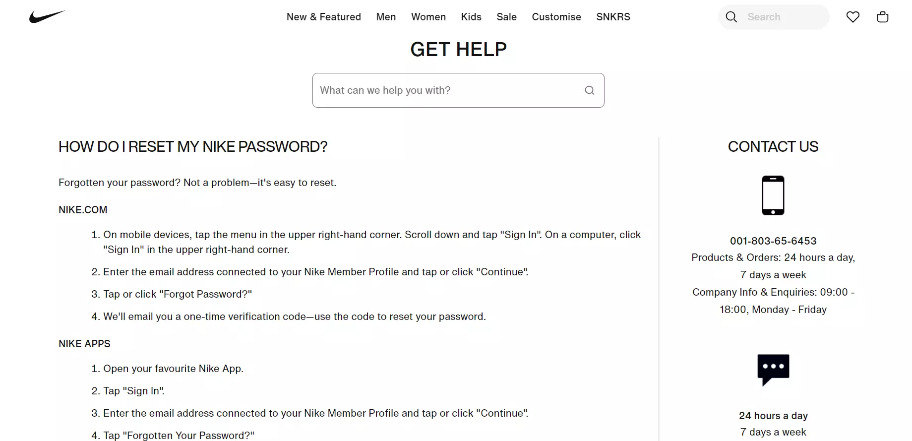 Wygodne informacje kontaktowe Nike